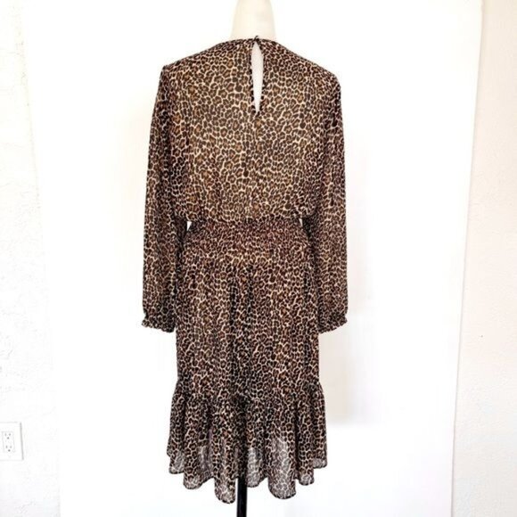 J. Crew Leopard Ruffle Neck Long Sleeve Peasant Midi Dress Medium - Picture 5 of 10